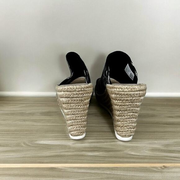 TOMS Women’s 10 Monica Mule Wedge Sandal Black Stripe Canvas Espadrille - Picture 5 of 7